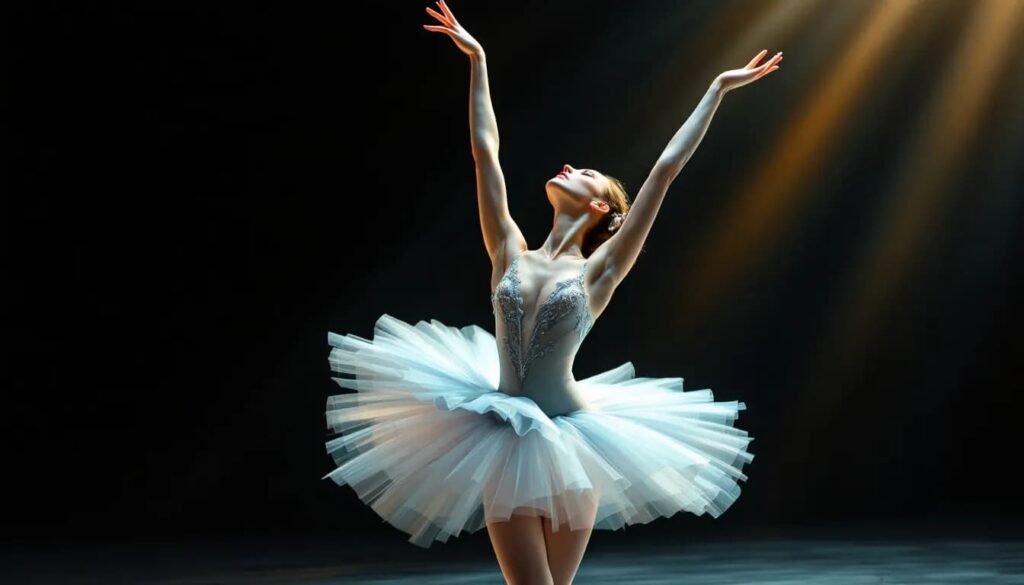 Maria Tallchief performing with grace and poise, a representation of her partnership with George Balanchine.